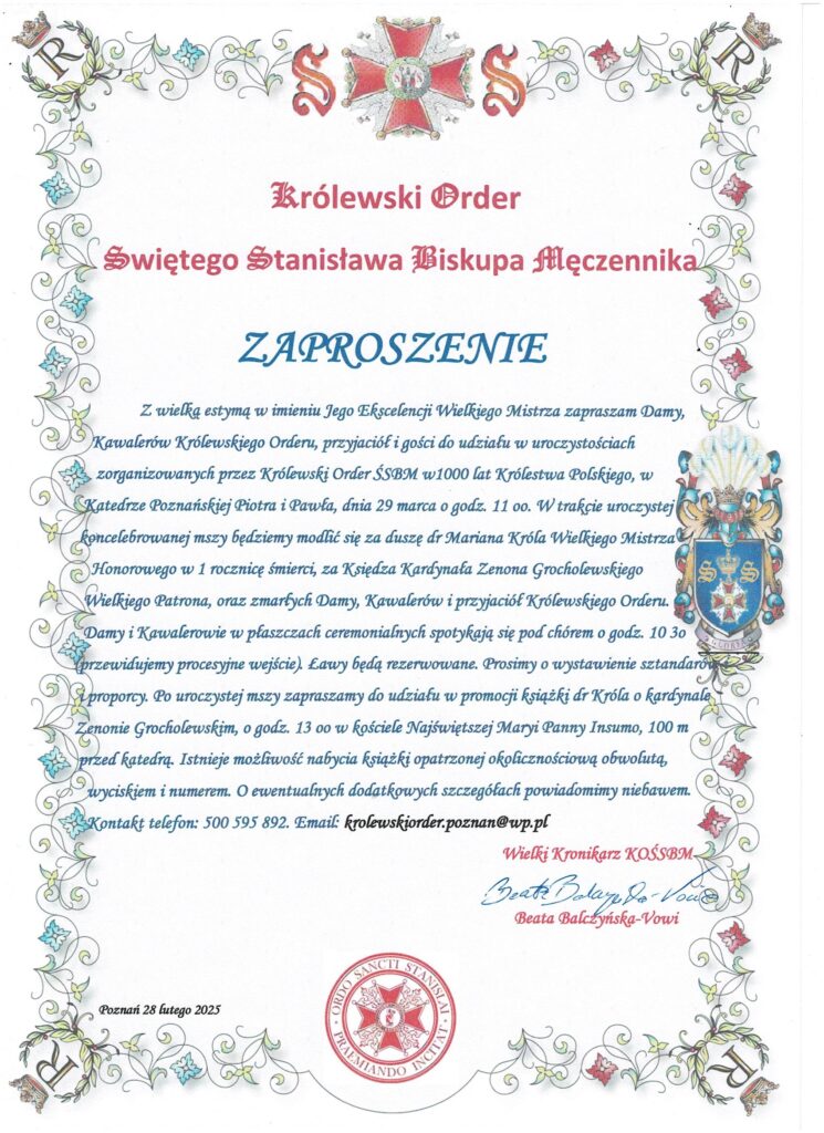 Zaproszenie na Uroczystość 1000 Lecia Królestwa Polskiego Katedra Poznańska